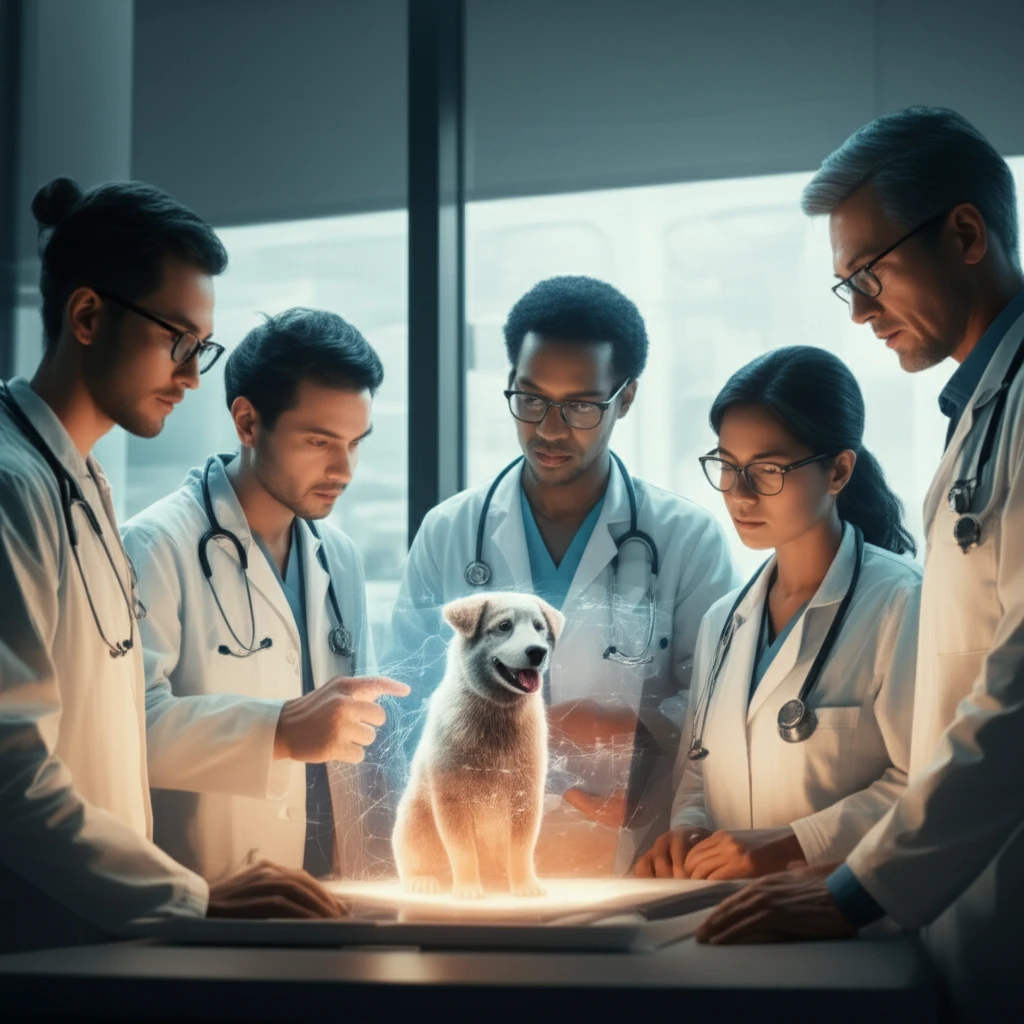 Veterinarians collaborating on innovative pet care solutions.