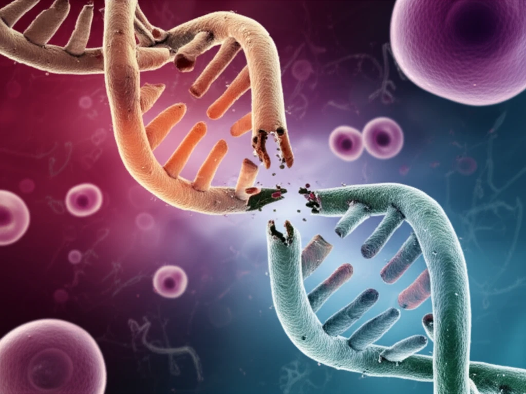 A broken DNA strand symbolizes errors in cancer research.