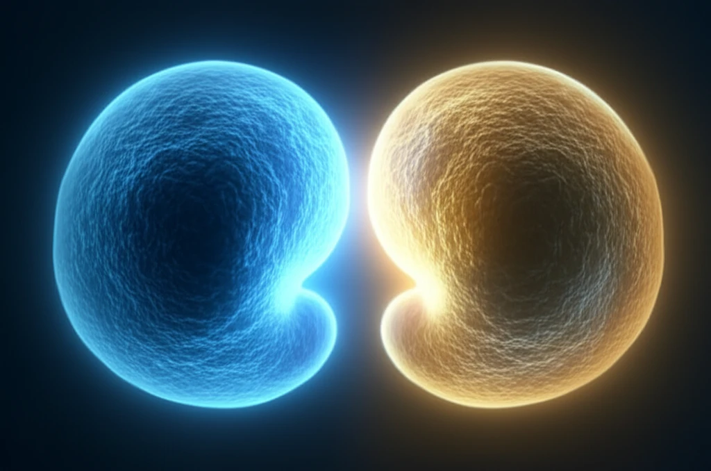Illustration of a blastocyst dividing, representing monozygotic twinning in IVF.