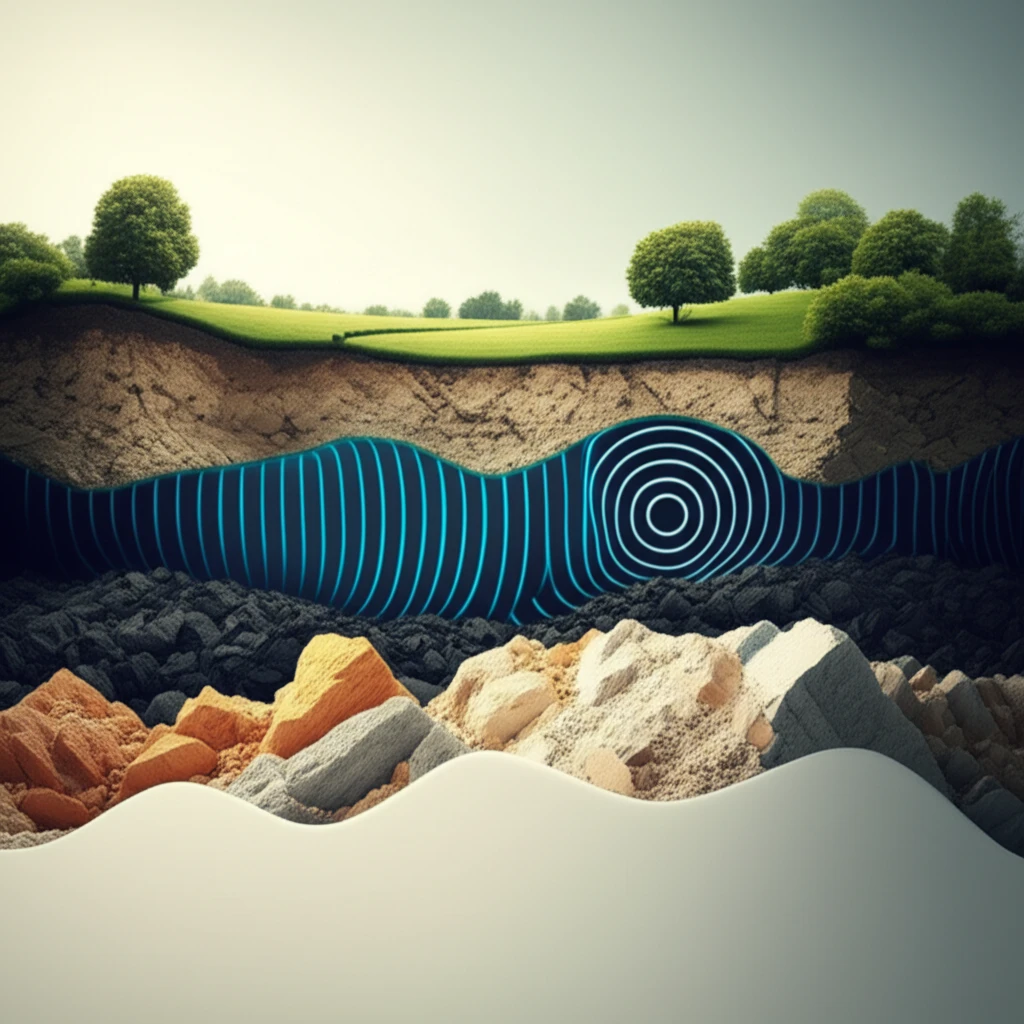 Seismic waves revealing subsurface layers and resource deposits.