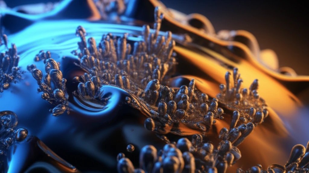 Microscopic crystals growing in a transparent liquid.