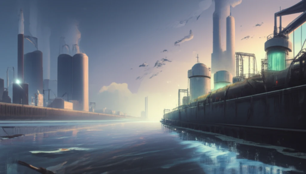 Water purification next to paper factory, emphasizing sustainability.