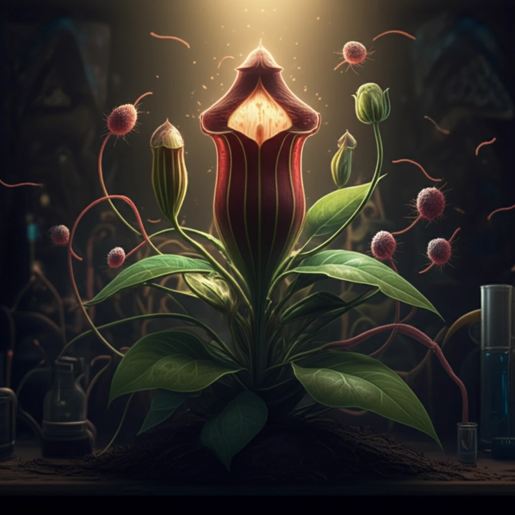 Aristolochia ringens plant battling trypanosomes in a lab setting.