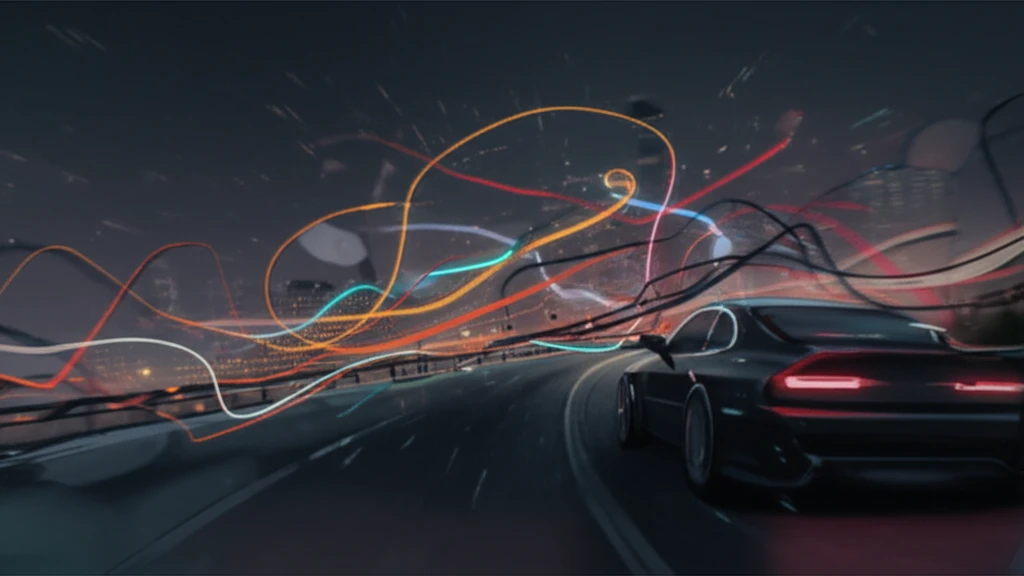 Surreal illustration of a car on a highway with chaotic lines representing speed fluctuations.