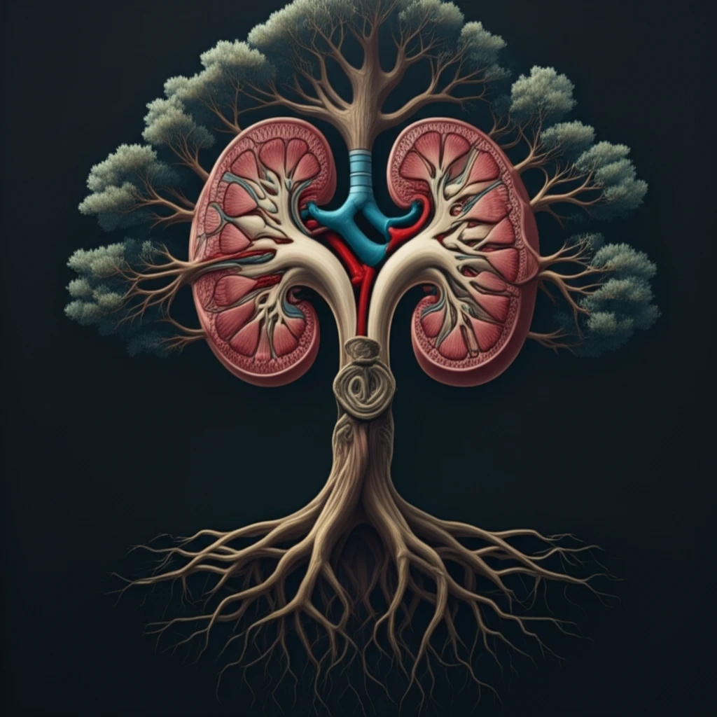Surreal illustration of cancer spreading from kidney to lungs