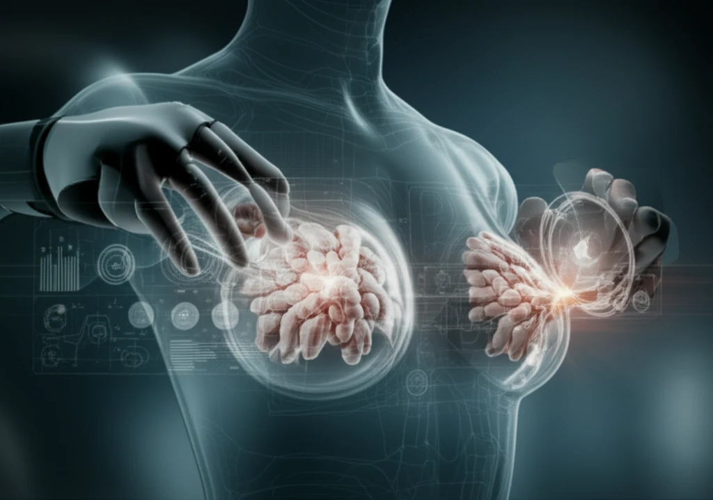 Surreal digital illustration of surgical simulation with virtual reality and data visualizations.