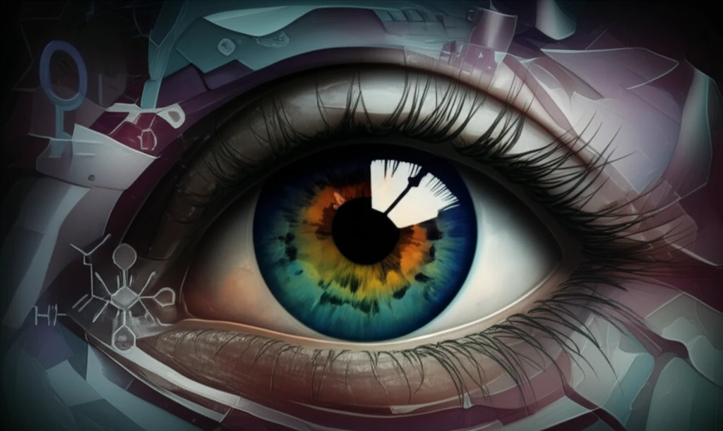 Hormonal balance influencing eye health in glaucoma, digital illustration.