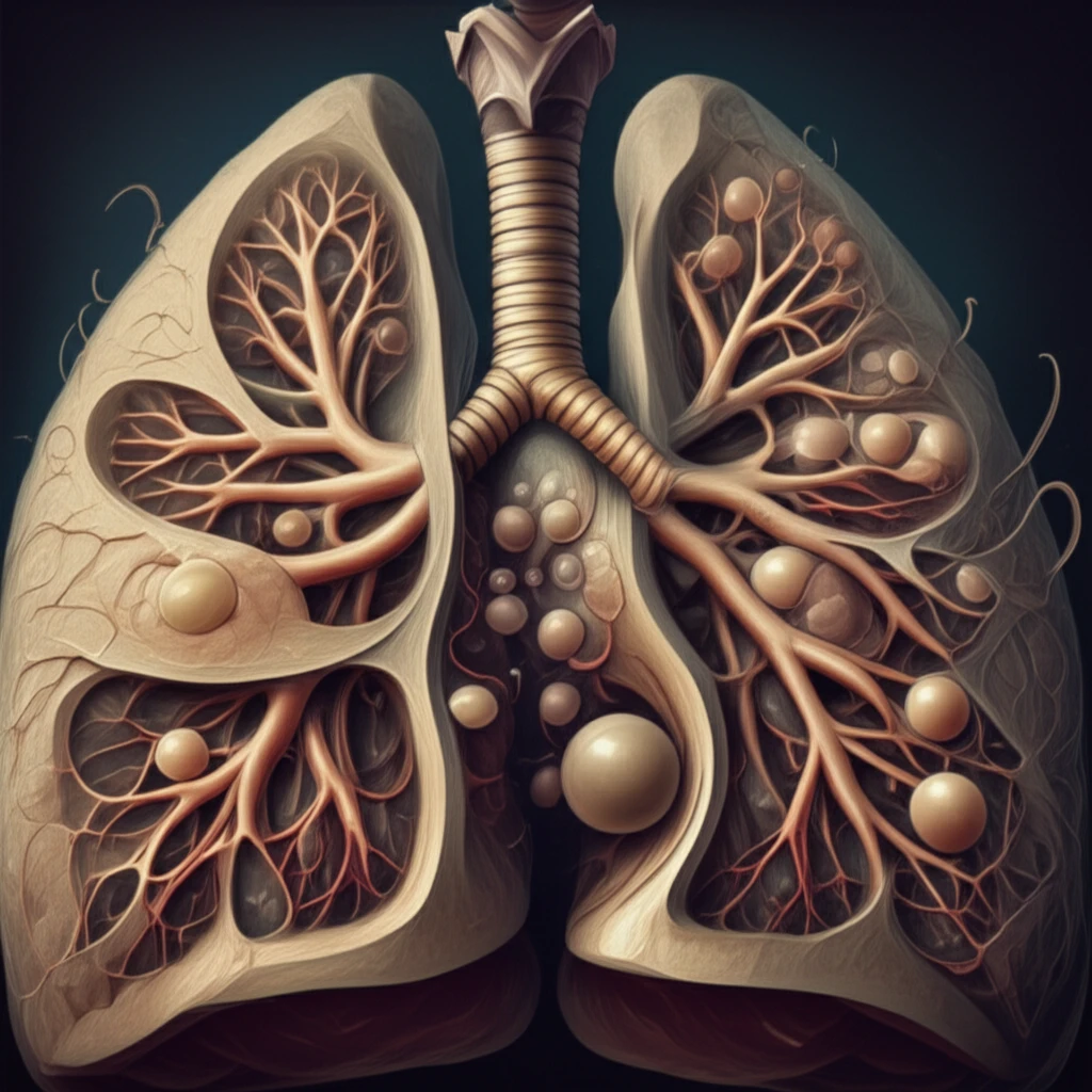 Illustration of lungs affected by tapeworm cysts