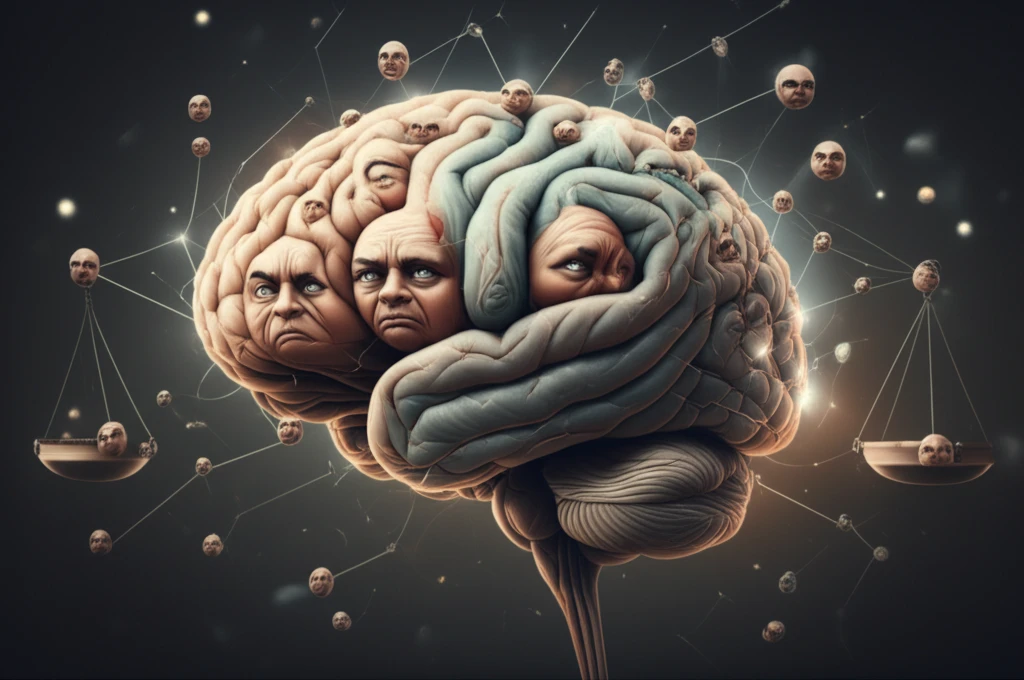 Brain with disgust faces and moral scales
