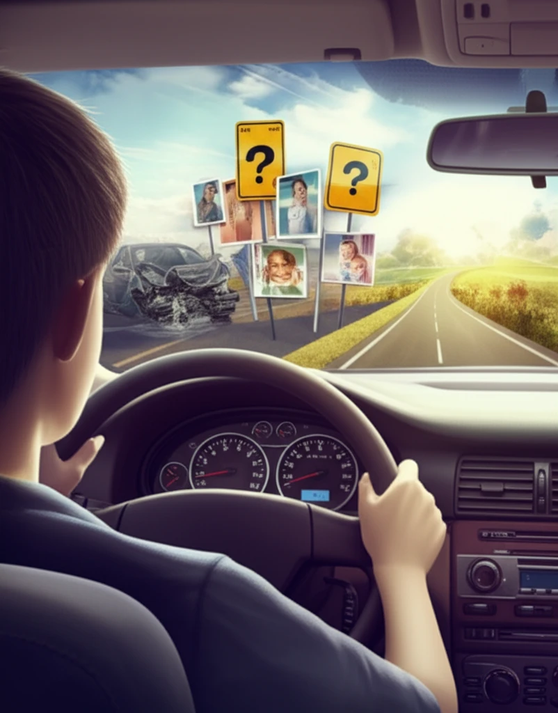 A surreal image representing the choices and risks associated with underage driving.
