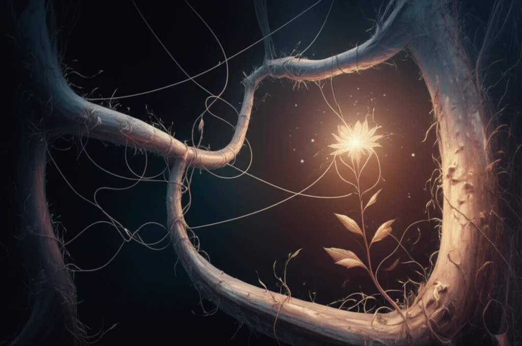 Symbolic representation of complex relationships and healing from domestic violence.