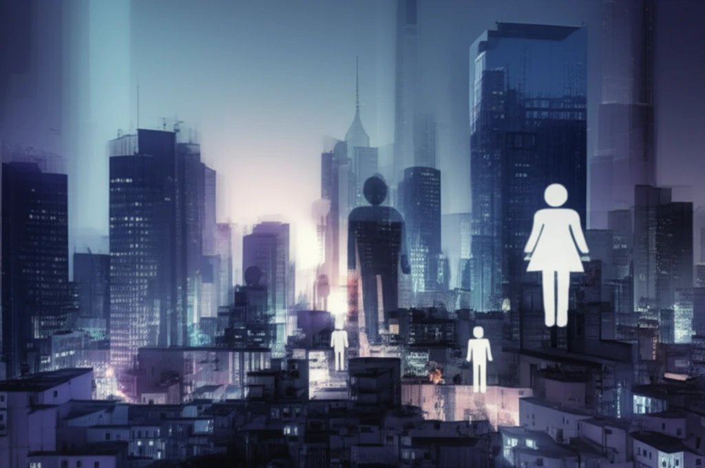 Surreal illustration representing underreported gonorrhea cases in a digital cityscape.