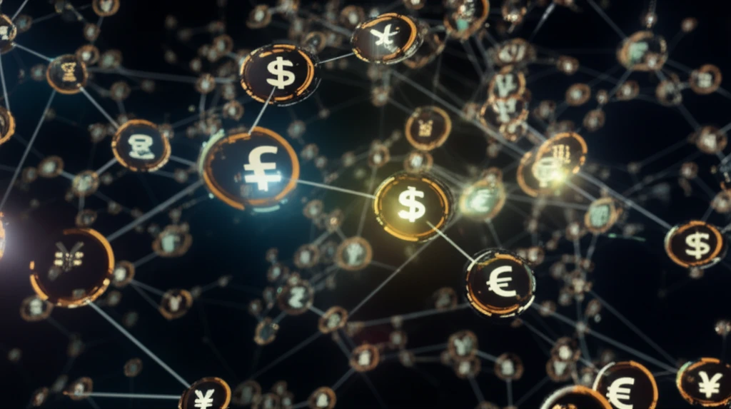 Global currency network with interconnected currencies.