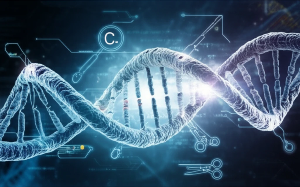 Surreal illustration of DNA base editing.
