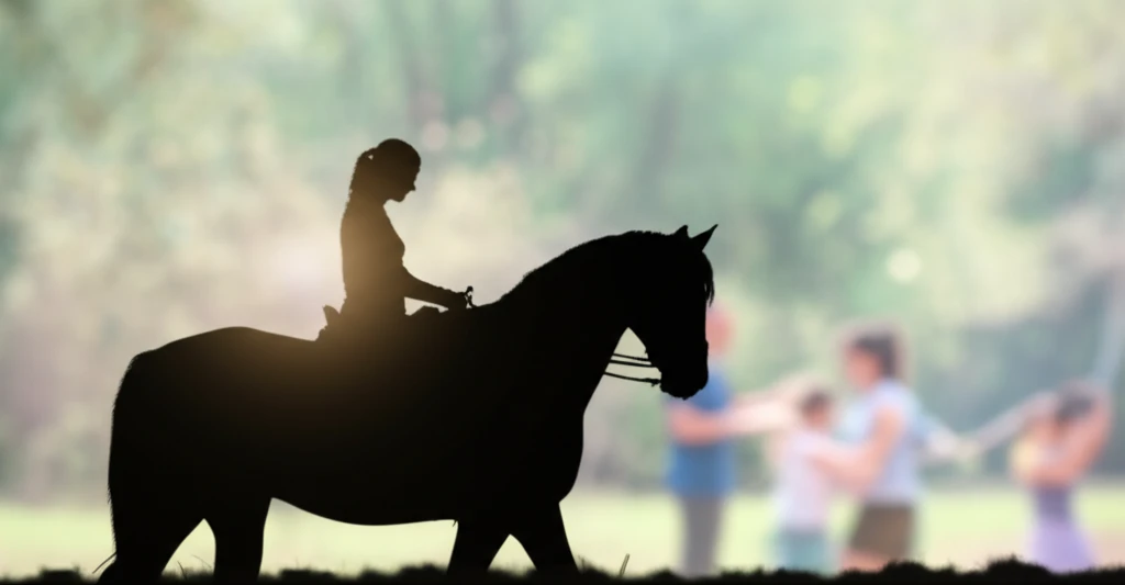 Individual with MS participating in hippotherapy to improve balance and stability.