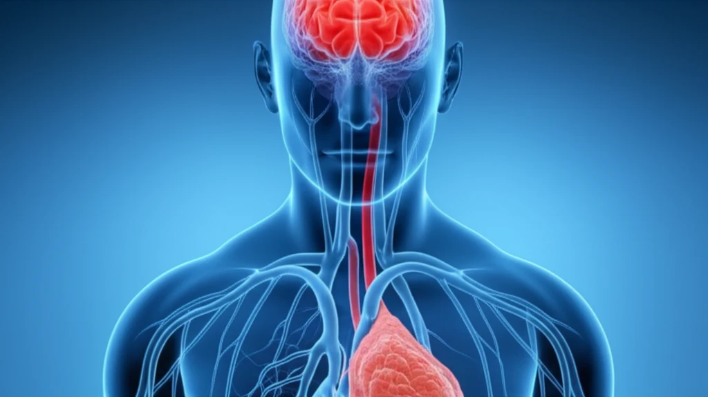 Illustration of the gut-brain connection, showing congested lymphatic vessels leading to brain inflammation.