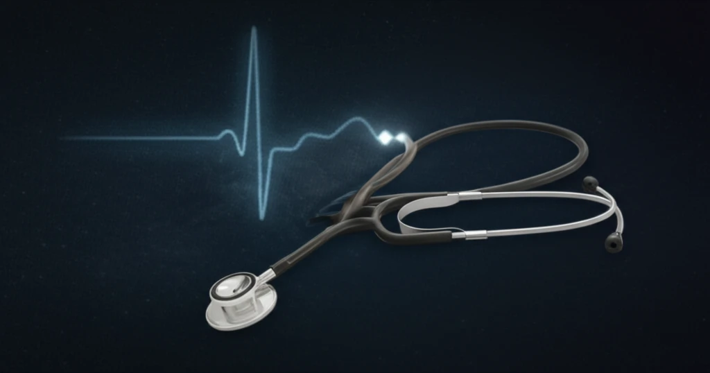 Faint heartbeat signal turning into a stethoscope.