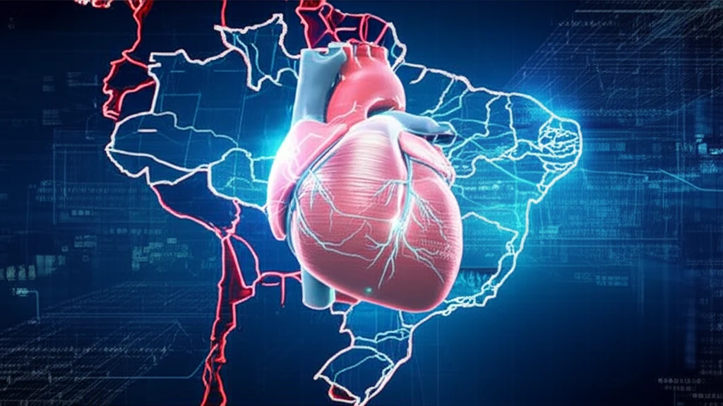 Digital illustration of a heart over Brazil, representing CVD prediction.