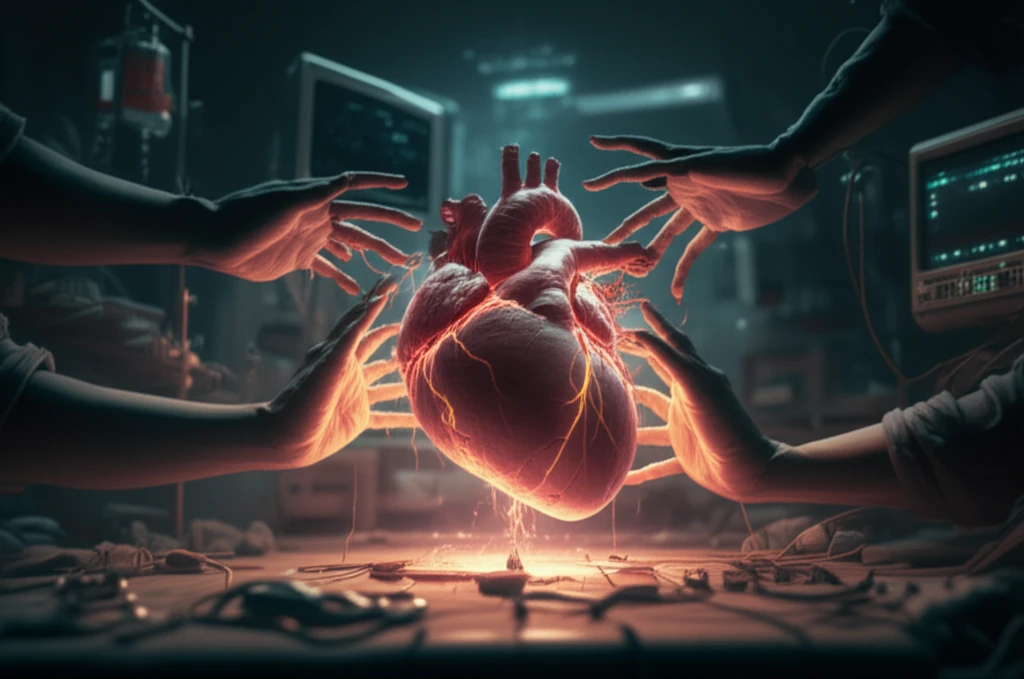A glowing heart being resuscitated, symbolizing hope and urgency in CPR.