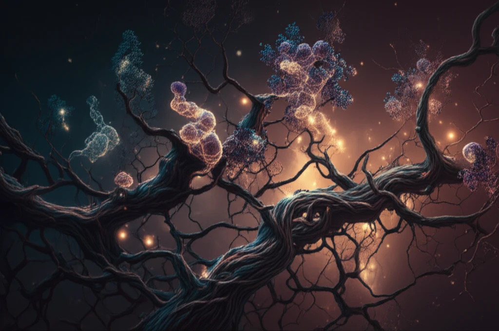 Illustration of elderberry branches with protein structures.
