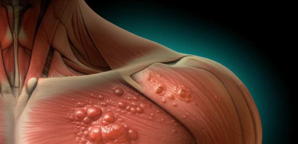 Skin lesions that are half keloid and half smooth muscle fibers, symbolizing the diagnostic confusion.