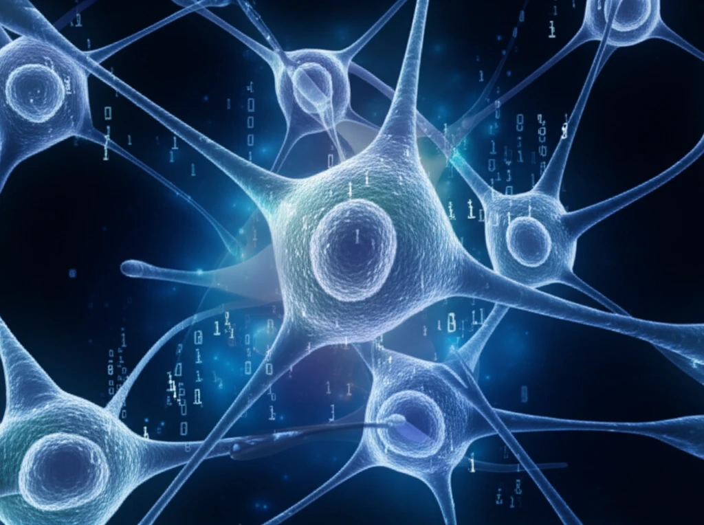 Interconnected B cells with binary code flowing through them