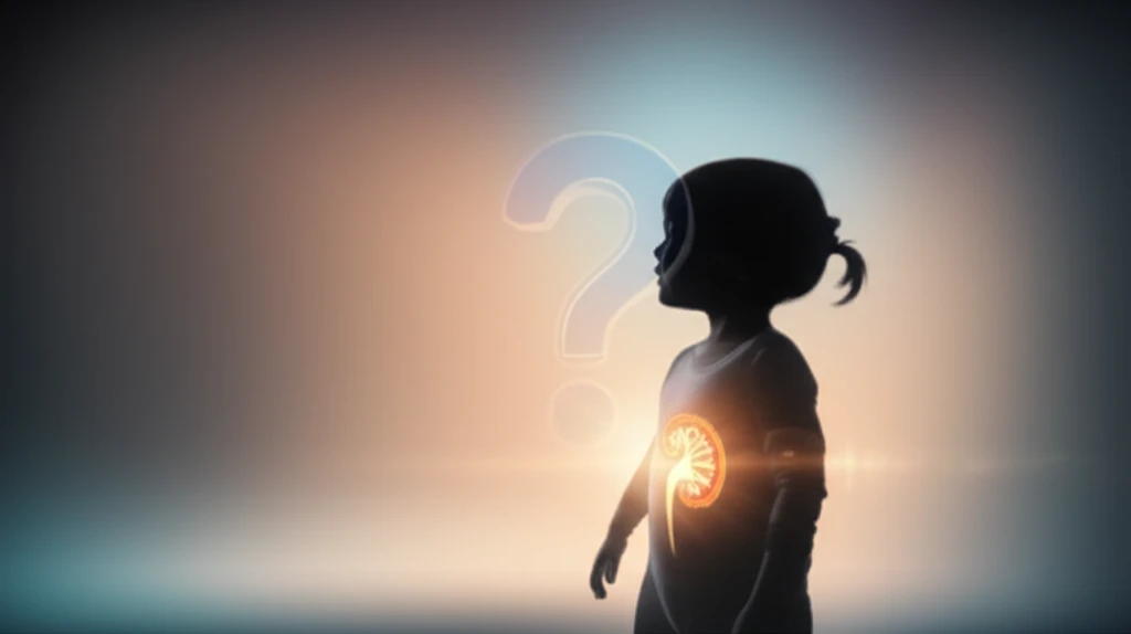 Child silhouette with glowing kidney, question mark