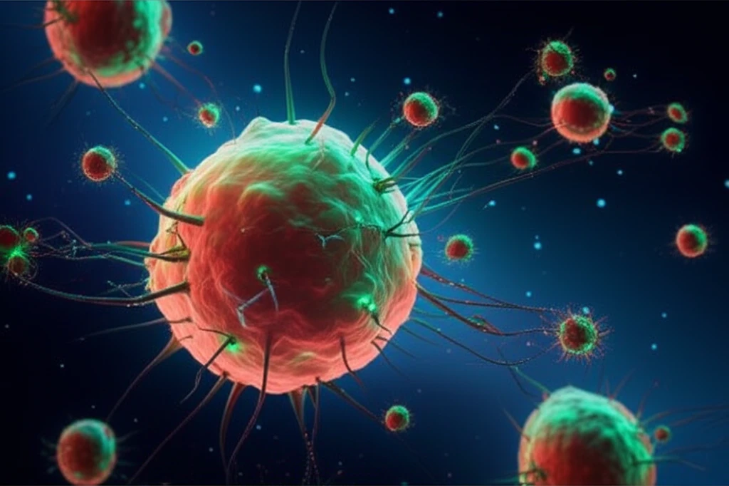 Nanobots attacking tumor cell