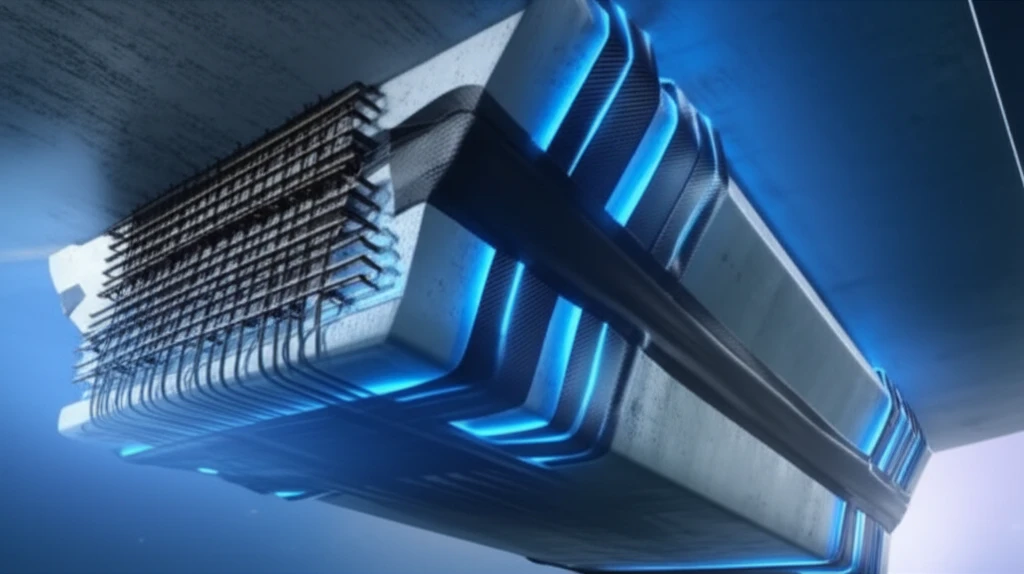 Reinforced concrete box beam strengthened with CFRP U-wrap strips.