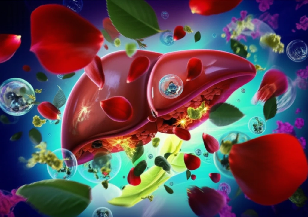 Liver cells under attack by natural compounds geraniol and lupeol.