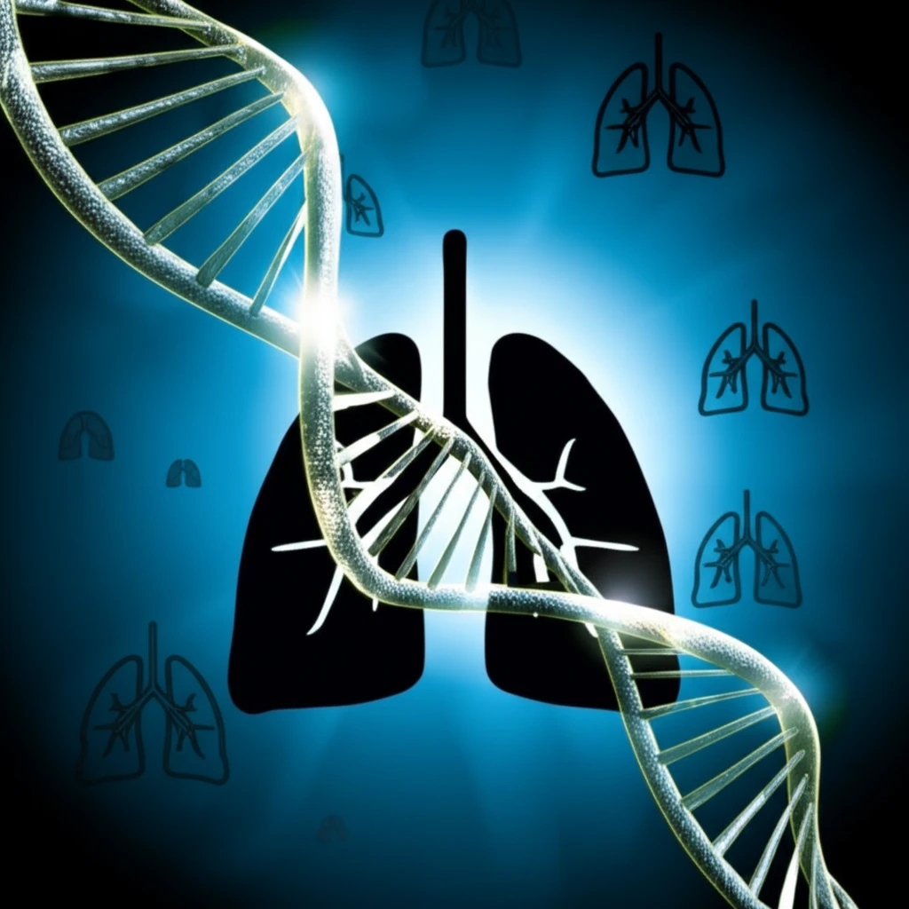 DNA strand intertwined with lungs, symbolizing gene sequencing in lung cancer diagnosis.
