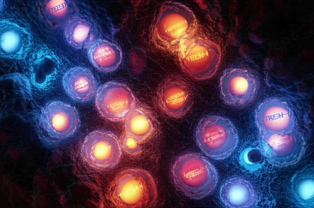 Microscopic view of lung tissue with glowing markers.