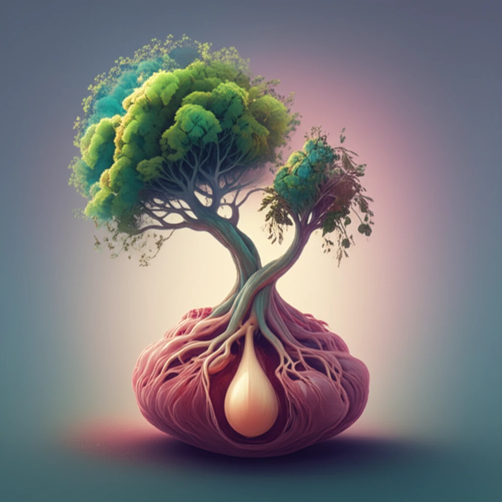 Intertwined trees symbolizing twin pregnancy and placental pathology.