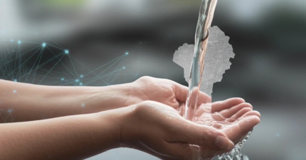 Hands washing with water flowing into the shape of Benin.
