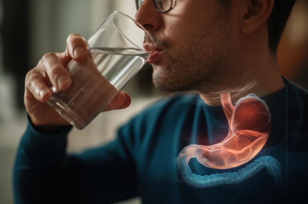 Surreal illustration of digestive analysis using water and ultrasound.