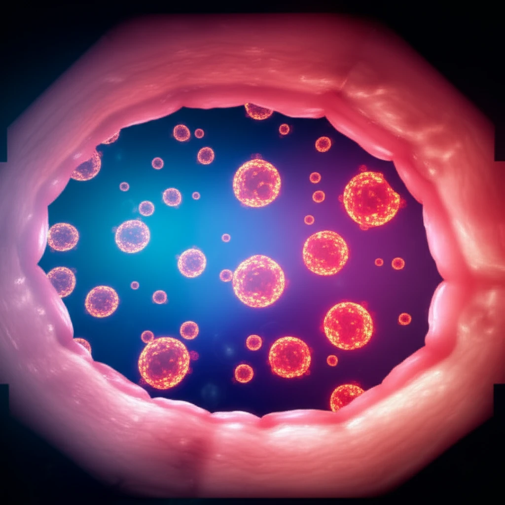 Digital illustration showing the transition from traditional colonoscopy to virtual chromoendoscopy.
