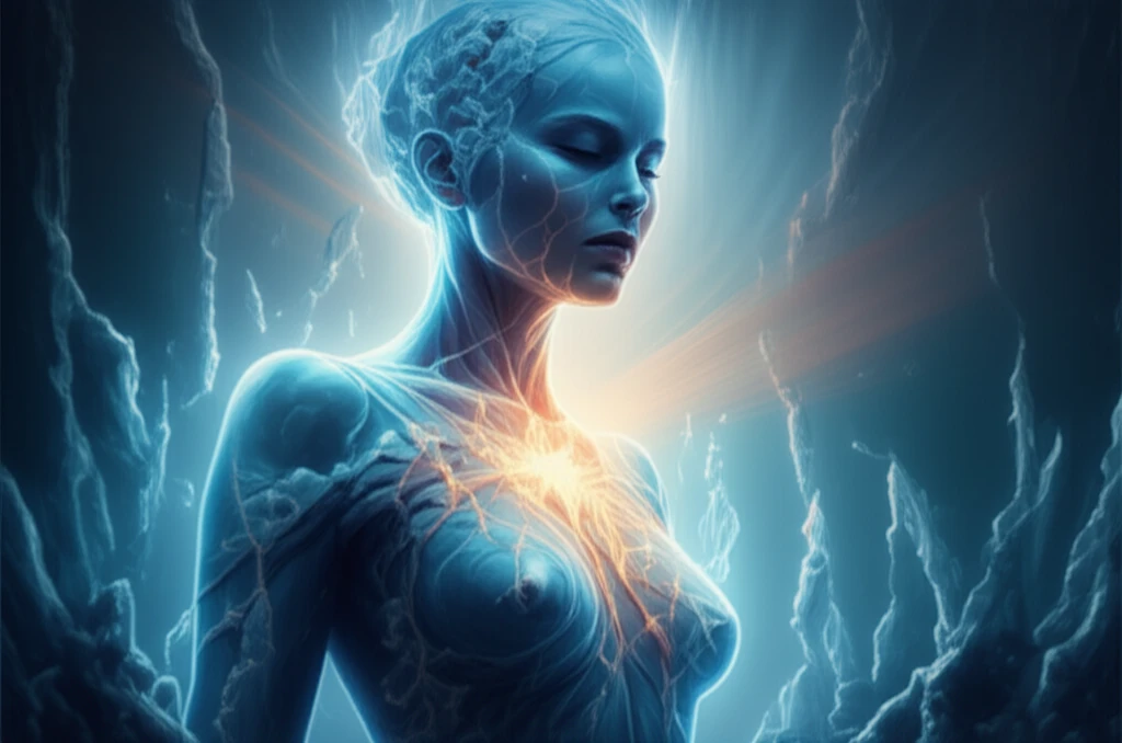 Illustration of emotional numbing in PTSD: a person in ice thawing with sunlight.