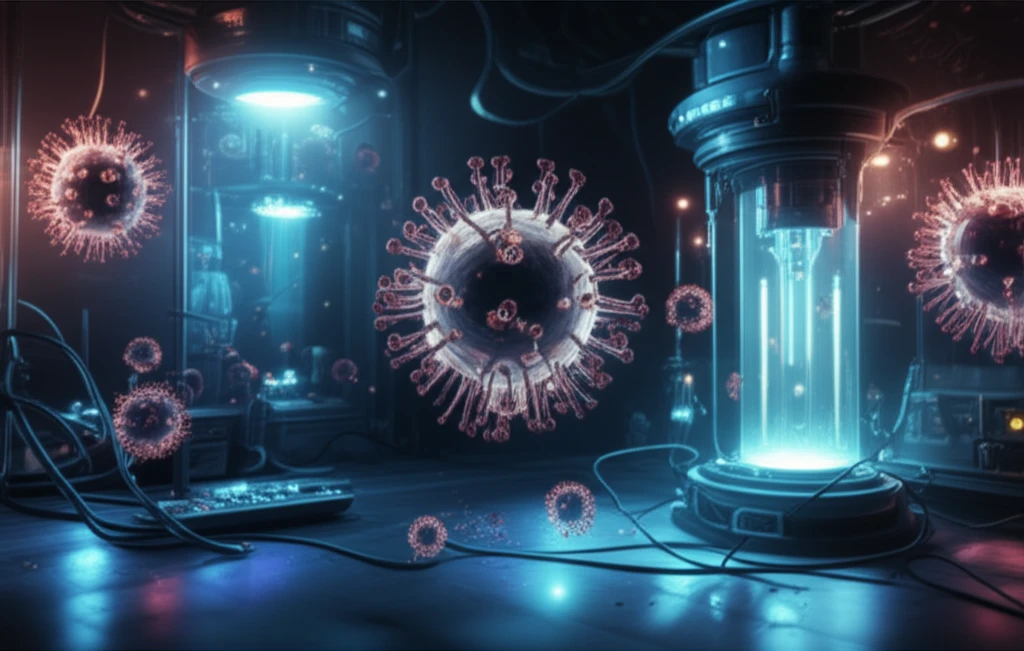 Microscopic view of respiratory viruses being analyzed by PCR testing equipment
