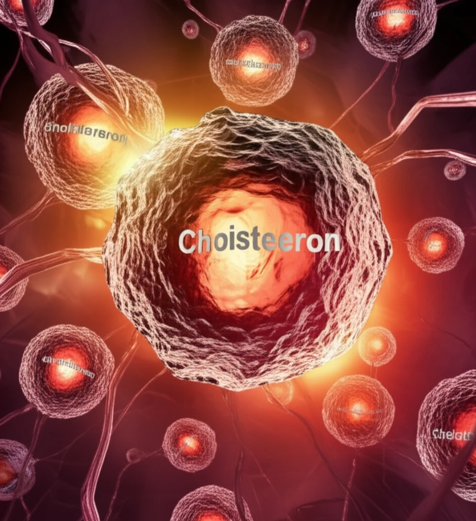 Surreal image of skin cells with cholesterol molecules promoting youthful energy
