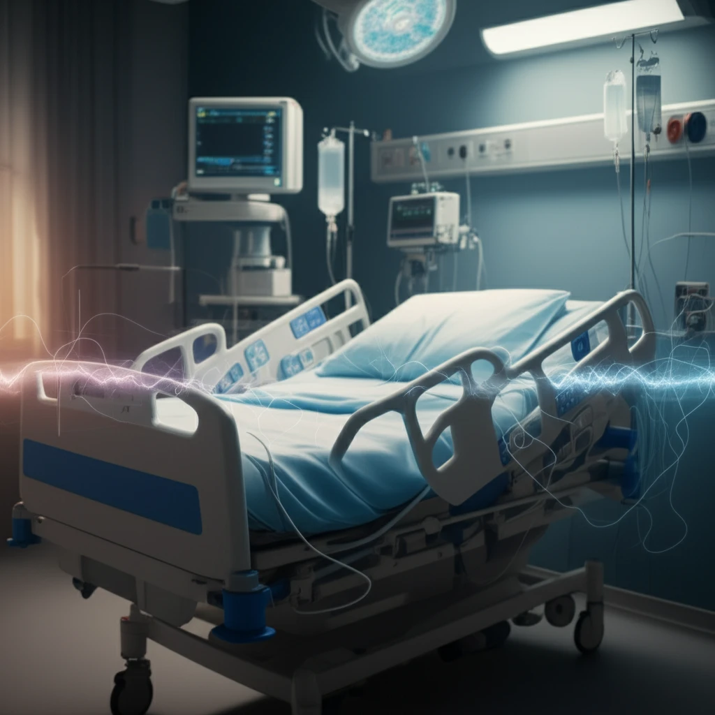 Subtle brainwave pattern overlayed on an intensive care unit bed, symbolizing Non-Convulsive Status Epilepticus