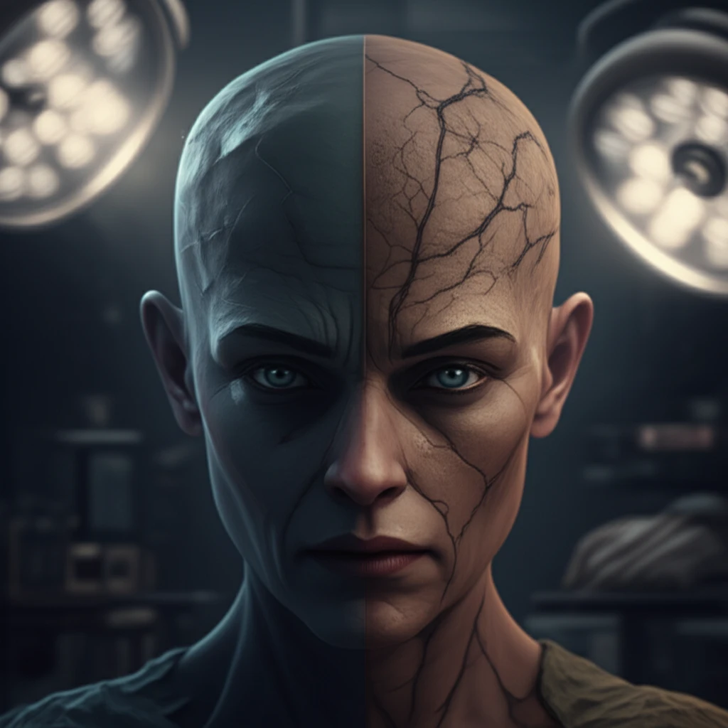 Surreal illustration of a head with a subtle fracture line, representing the risk of Mayfield headrest complications.