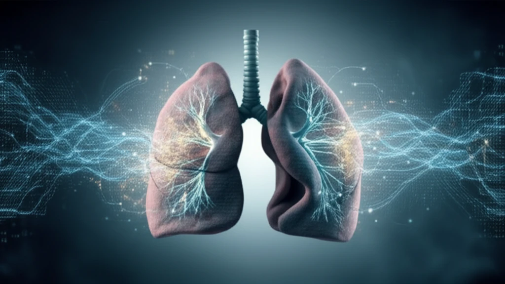 Digital illustration of lungs with data streams representing respiratory monitoring.
