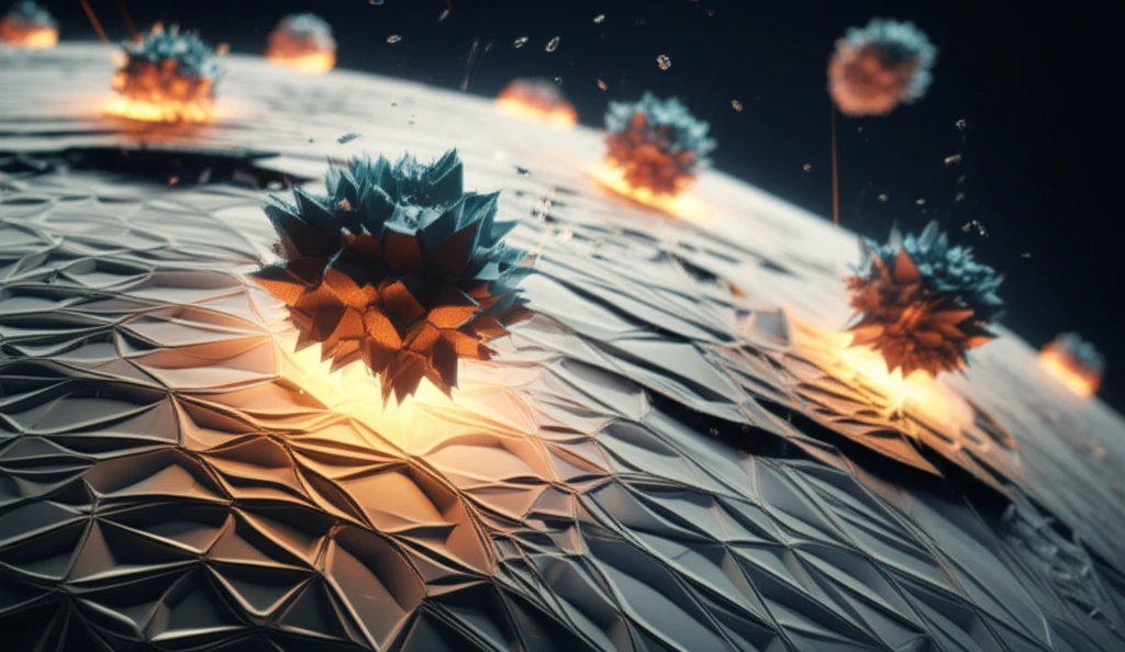 Microscopic view of a borided steel surface resisting abrasive particles.