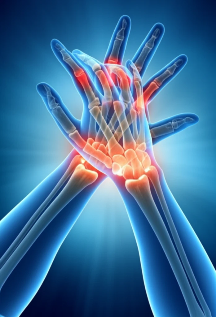 Surreal illustration symbolizing hand joint inflammation in rheumatoid arthritis