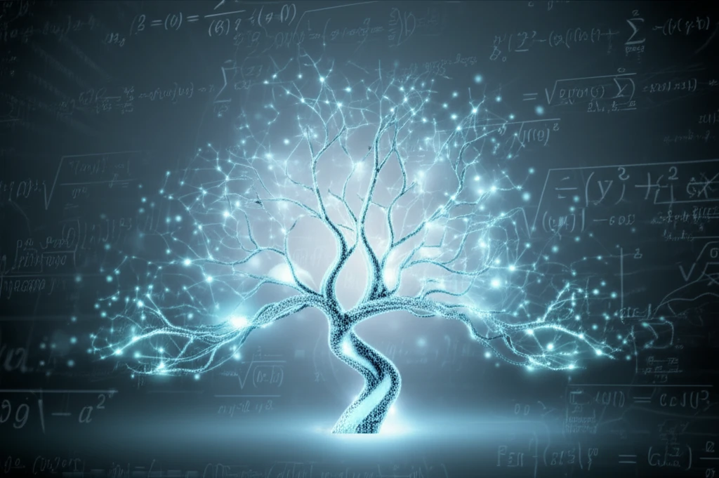 Stylized apple tree with glowing branches representing data-driven plant growth.