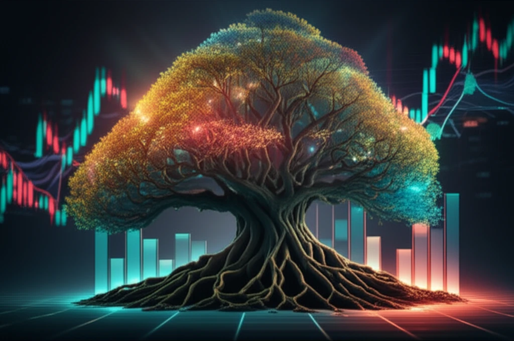 Financial growth illustrated as trees emerging from charts.