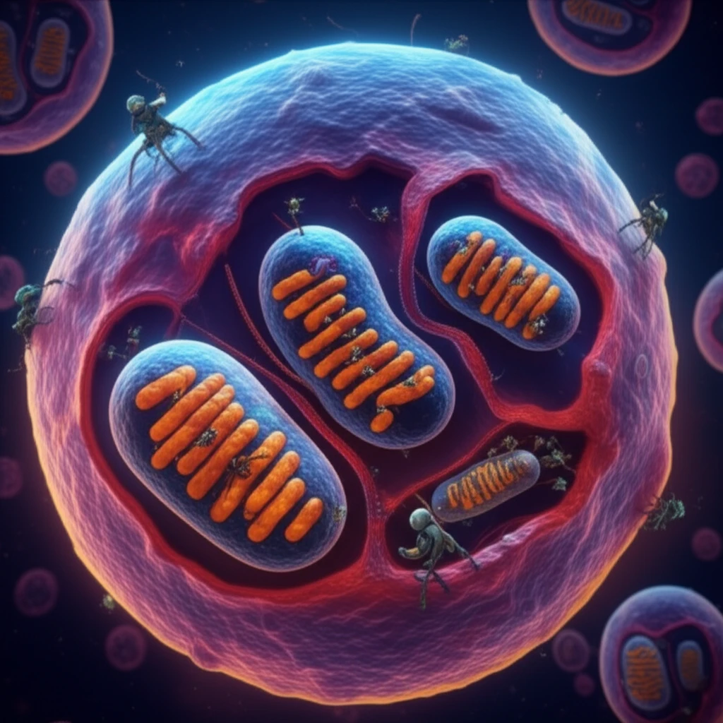 Digital illustration of cellular machinery evolution in mitochondria