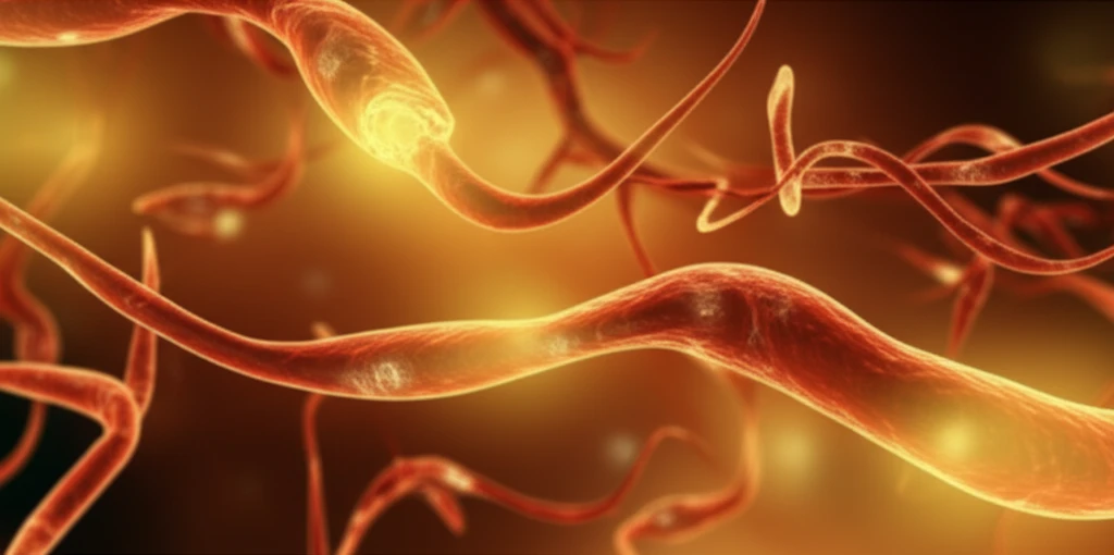 Illustration of bone marrow cells and blood vessels symbolizing bone regeneration.