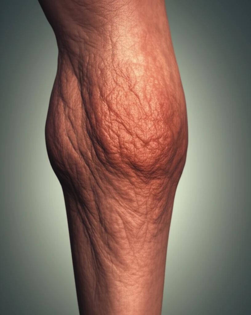Illustration of lower leg with lipodermatosclerosis symptoms.