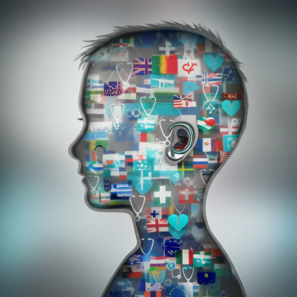 Child's silhouette filled with interconnected medical symbols and European flags